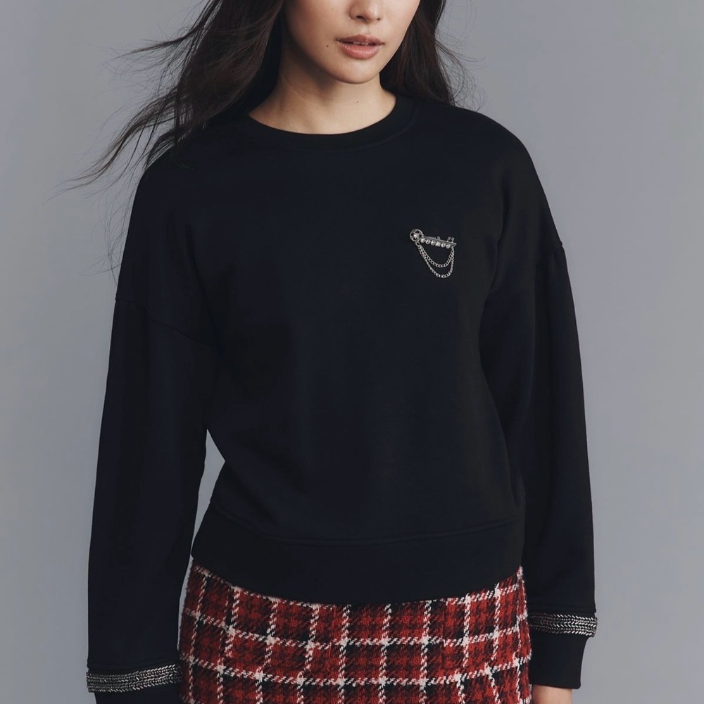 Anthropologie Maeve Brooch Embellished Sweatshirt | Size Large